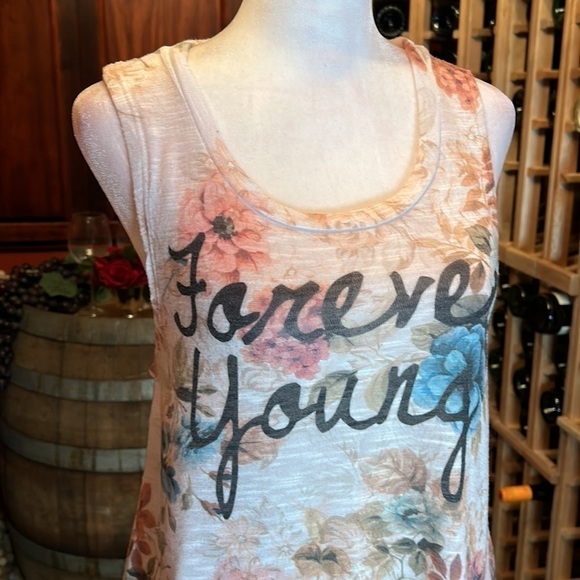 CHARLOTTE RUSSE Floral “Forever Young” Tank Top Size M - Picture 2 of 7